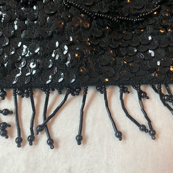 Vintage 1960s black sequin beaded top with beaded fringe. Excellent condition. - Picture 4 of 6